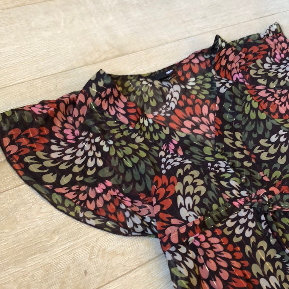 H&M Fall Print Hi Lo Dress Brown, Green, Red, Gold